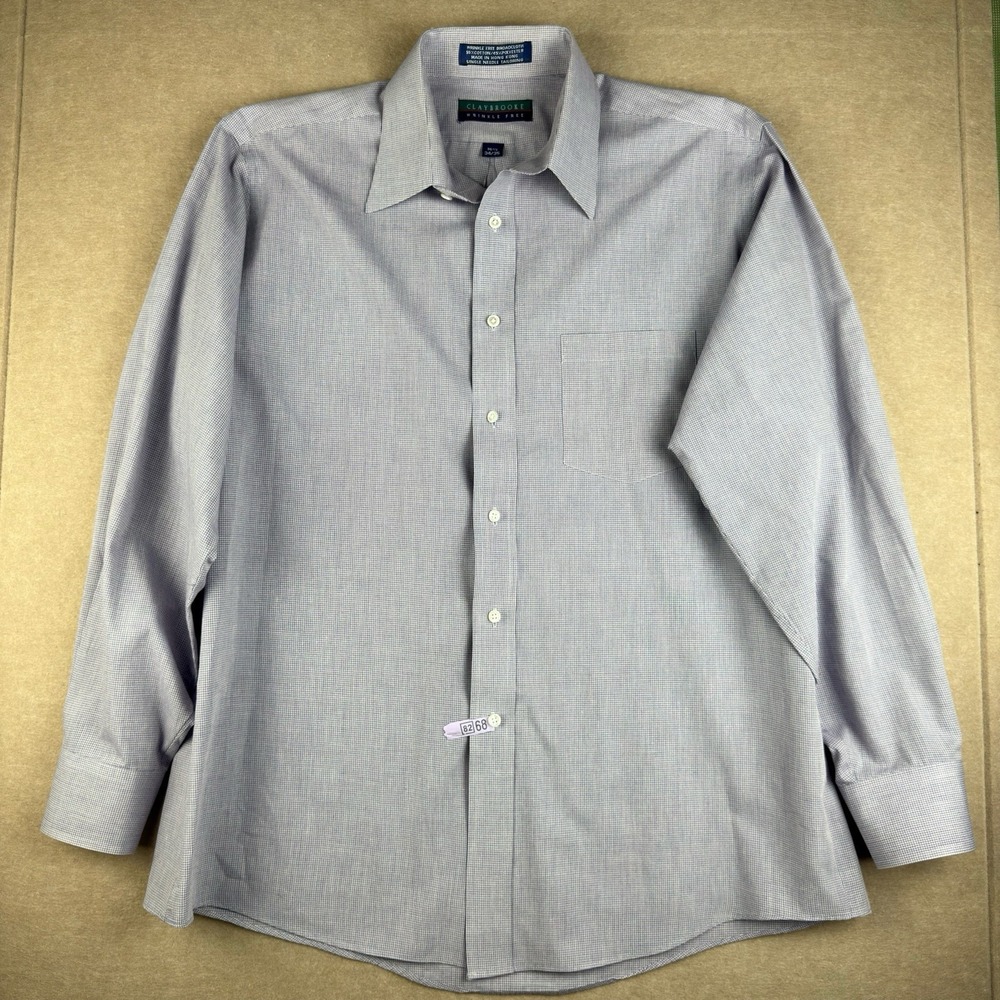 Vintage Claybrooke Shirt Men 16.5 34/35‎ Gray Dress Wrinkle Free Hong Kong Made